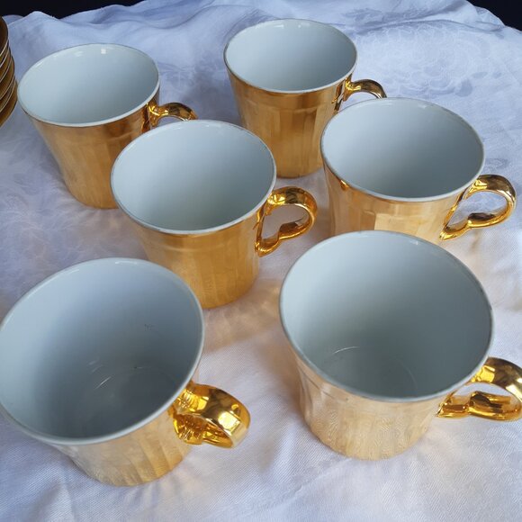 Royal Worcester 1960s Gold Tea & Coffee Pot Set w/6 teacups, English Porcelain - Picture 13 of 15